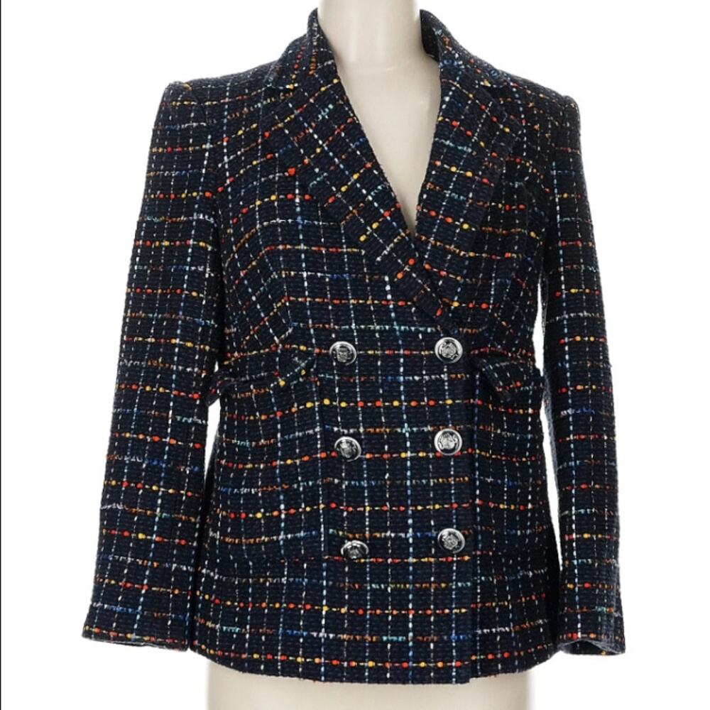 Veronica Beard Blazer Womens Size 6 Navy Tweed Double Breasted Jacket - Preowned